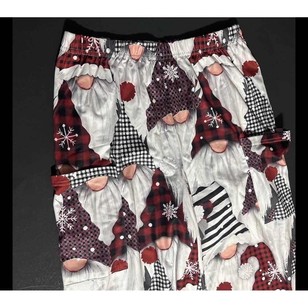 Christmas Gnome Pajama Pants Red White Buffalo Plaid Medium Red Black White